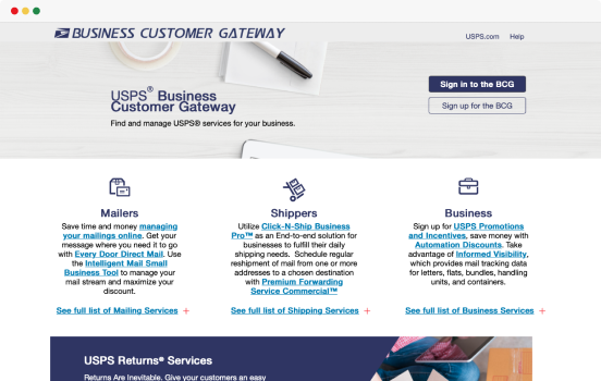 Preview of USPS Business Customer Gateway