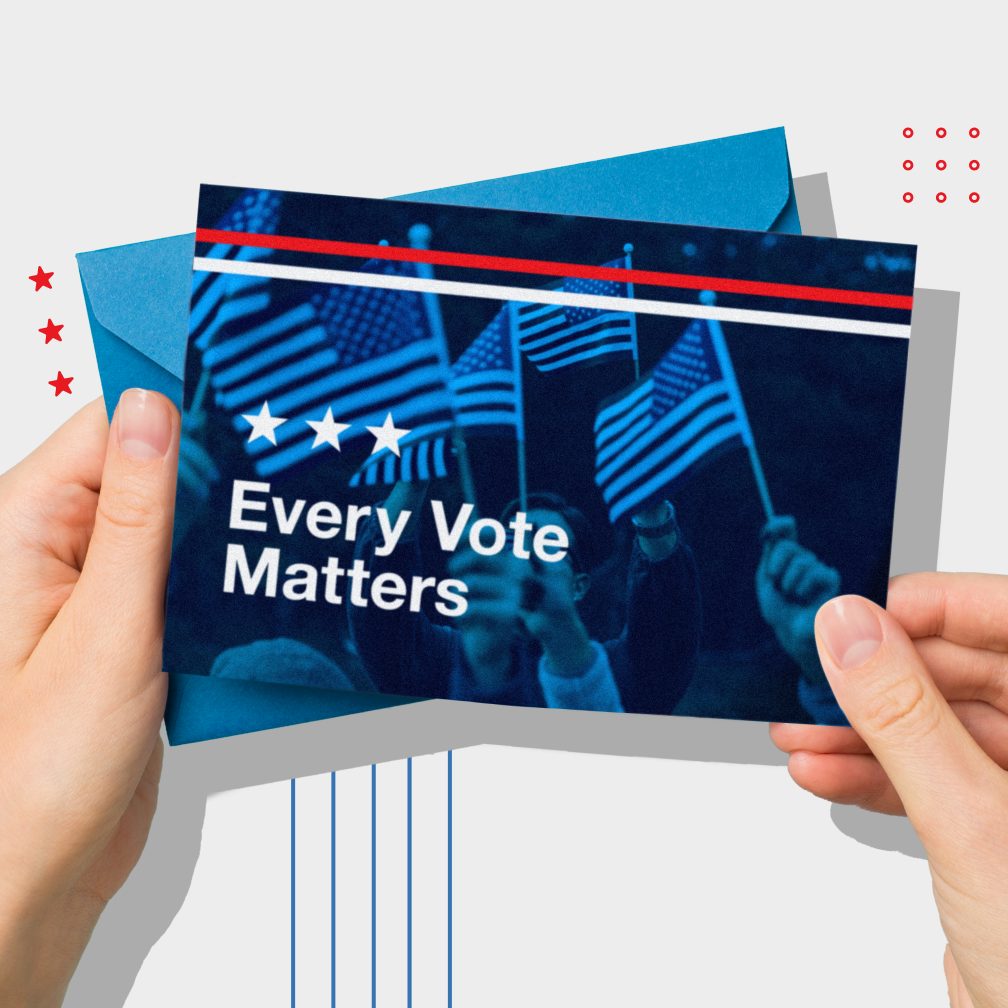 Two hands hold a campaign mailpiece that reads “Every Vote Matters.”